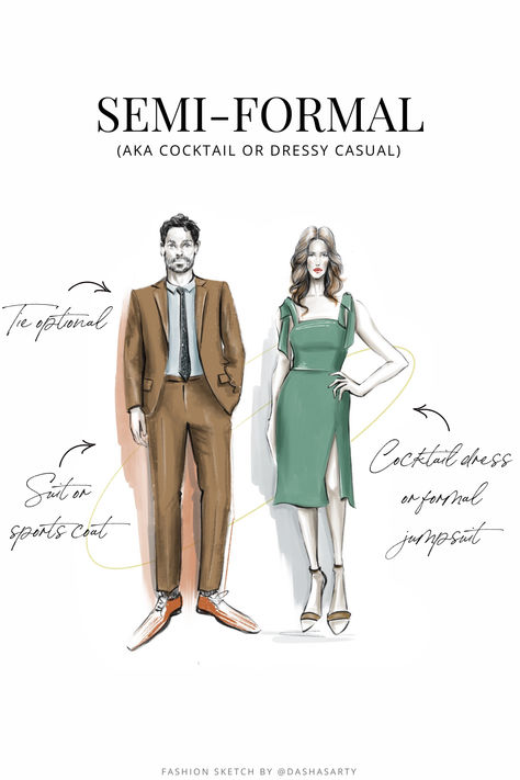 Click through for our quick guide to wedding guest attire! Including Black Tie, White Tie, Semi-Formal or Cocktail and Casual. Semi Formal Wedding Attire, Dress Code Guide, Wedding Dress Code, Cocktail Wedding Attire, Formal Wedding Attire, Casual Cocktail Dress, Casual Wedding Attire, Wedding Guest Attire, Semi Formal Attire