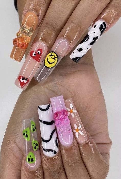 Gummy Bear Nails, Nails Fire, Bear Nails, Bears Nails, Drip Nails, Jelly Nails, Gummy Bear, Fire Nails, Gummy Bears