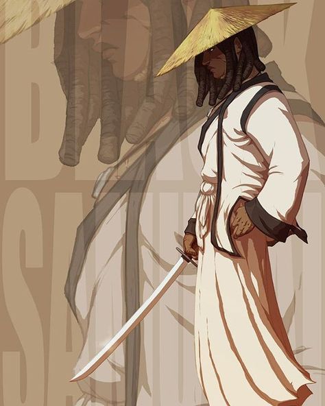 Buffalo Soldier, dreadlock rasta. That Dreaded Warrior:"Black Samurai", illustrated by @foorayart Samurai Oc, Black Samurai, Afro Samurai, Eastern Culture, Black Comics, Black Cartoon Characters, Samurai Art, Black Characters, Black Artwork