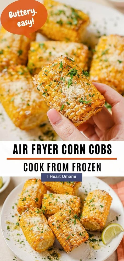 Making frozen corn on the cob in an air fryer has never been easier! Cook the corn cobs from frozen with butter sauce, juicy, sweet, and so easy! #airfrying #airfrycorn #corn #corncobs #airfryercorncobs Corn Bites Air Fryer, Frozen Corn In Air Fryer, Frozen Ribs In Air Fryer, Frozen Corn Air Fryer, Air Fryer Frozen Corn On The Cob, Corn On The Cob Air Fryer Recipes, Airfry Corn On Cob, Cajun Corn On The Cob Air Fryer, Air Fryer Street Corn