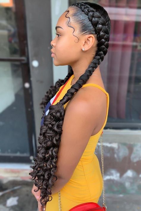 Goddess Cornrows #goddessbraids #braids ? Goddess braids are a nice way to beautify natural hair. Big cornrows updo braided ponytail hairstyles and lots of inspiring ideas for black women are here in our gallery! ? #lovehairstyles #haircolor #hairstyles #braids #goddess #braids Two Goddess Braids, Goddess Braid Ponytail, 2 Braids Hairstyles, Braids Goddess, Two Braid Hairstyles, Braids Ideas, Goddess Braids Hairstyles, Cute Braided Hairstyles, Braided Ponytail Hairstyles