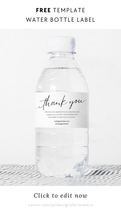 Transform Your Gift-Giving with this Chic Black & White Thank You Water Bottle Label Template Water Bottle Label Design Weddings, Water Bottle Lables, Water Bottle Labels Free, Water Bottle Label Design, Custom Water Bottle Labels, Branded Water Bottle, Water Bottle Labels Wedding, Printable Water Bottle Labels, Stylish Water Bottles