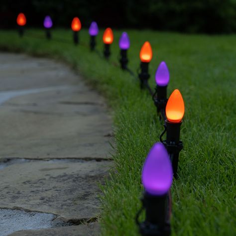 Halloween pathway lights guide trick-or-treaters to your door and create spooky scenes full of fright on Halloween night! Halloween Pathway Lights, Halloween Lights Diy, Outdoor Christmas Light Displays, Christmas Pathway Lights, Driveway Walkway, Halloween Lighting, Outdoor Pathway Lighting, Trip Games, Halloween Lights Decorations