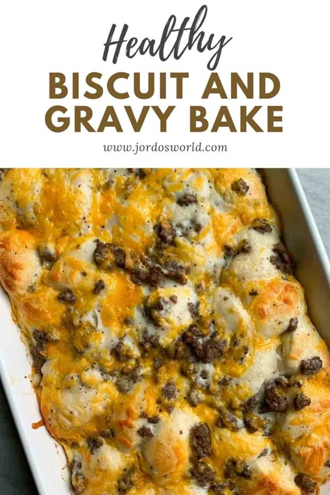 Throw everything you thought about comfort food right out the window, and throw this delicious Biscuits and Gravy Bake right into the oven. Healthy Biscuits And Gravy Casserole, Macro Friendly Biscuits And Gravy, High Protein Biscuits And Gravy, Healthy Biscuits And Gravy, November Meals, Biscuit And Gravy Bake, Gravy Casserole, Healthy Biscuits, Biscuits And Gravy Casserole