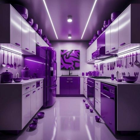 Purple Aesthetic Kitchen, Kitchen Top Design, Colorful Boho Kitchen, Purple Lifestyle, Purple Kitchen Cabinets, Purple Kitchen Accessories, Kitchen Cabinets Design, Vibrant Kitchen, Purple Furniture