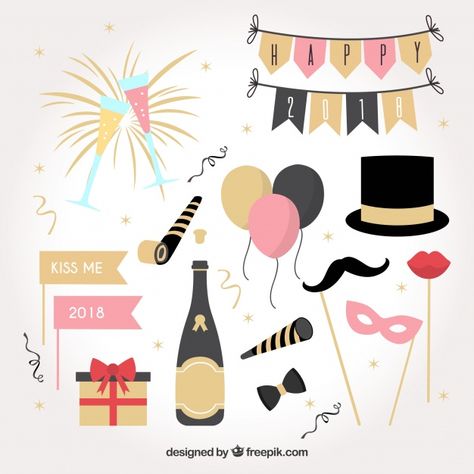 Collection of new year celebration element Free Vector Crafts Stickers, New Year Clipart, New Year Illustration, New Year Art, Party Poppers, Scrapbook Clipart, Nye Party, New Year Party, Halloween Banner