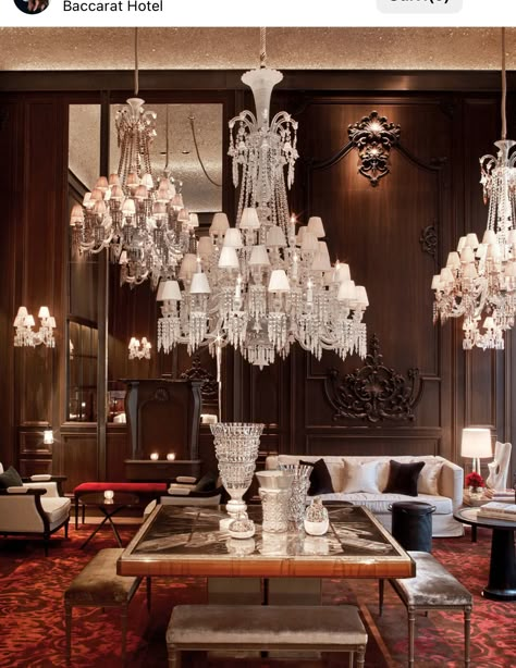 Classical Chandelier, Baccarat Hotel, Hotel Details, Victorian Antiques, Parisian Interior, Lobby Lounge, Most Luxurious Hotels, Hotel Interior Design, Baccarat Crystal