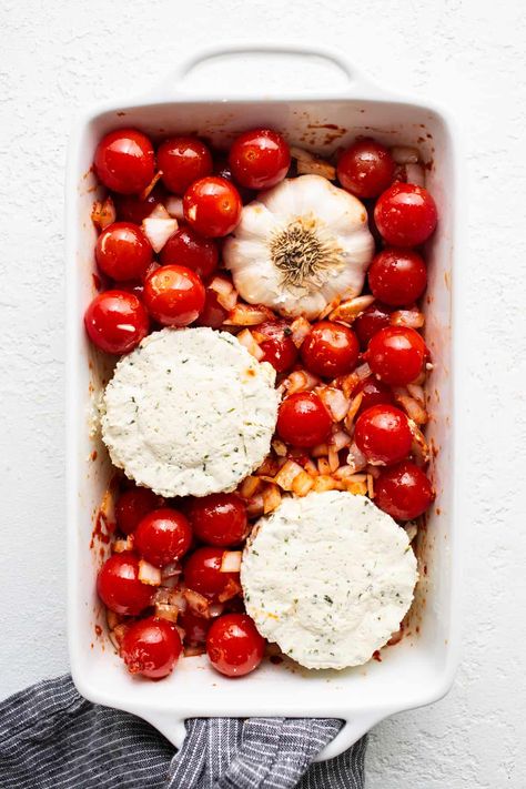 Roasted Garlic Baked Boursin Dip - Fit Foodie FInds Roasted Tomato Dip, Grape Tomatoes And Boursin, Roasted Tomato Boursin Dip, Roasted Garlic Appetizer, Boursin Tomato Dip, Baked Boursin Cheese, Boursin Dip Recipes, Boursin Cheese Dip Recipes, Boursin Cheese Dip