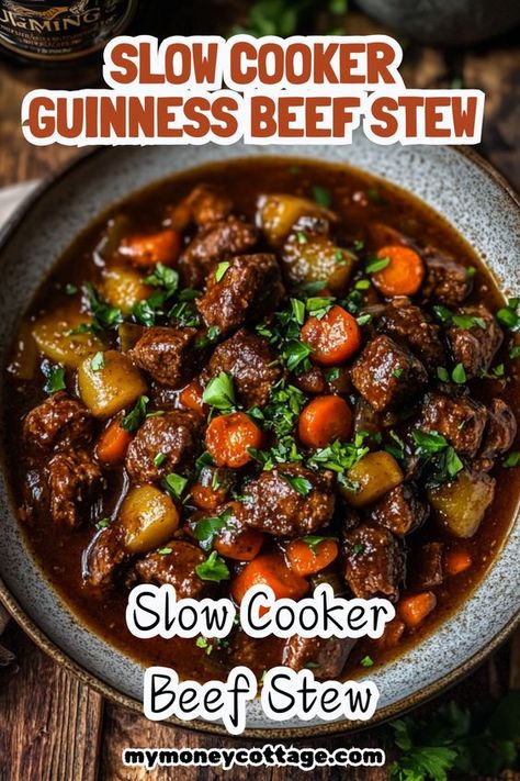 Experience the rich, bold flavors of this Slow Cooker Guinness Beef Stew! This hearty dish combines tender beef with the deep, malty notes of Guinness beer, along with a medley of root vegetables and aromatic herbs. Perfect for chilly evenings, this easy slow cooker recipe allows the ingredients to meld beautifully, resulting in a savory stew that's both comforting and satisfying. Serve it with crusty bread or over creamy mashed potatoes for a delightful meal that will impress your family and friends. Embrace the warmth and flavor of this Irish-inspired classic! #GuinnessBeefStew #SlowCookerRecipes #ComfortFood #CrockpotCooking #HeartyMeals #EasyRecipes #SavoryStew #IrishCuisine #FamilyDinner #SlowCookerBeefStew #CrockpotBeefStew #SlowCookerBeefRecipes #CrockpotBeefRecipes Guiness Beef Stew Recipe Slow Cooker, Crock Pot Irish Stew, Guinness Stew Slow Cooker, Beef Stew Guinness, Guiness Beef Stew Recipe, Slow Cooker Beef Stew Recipes, Slow Cooker Irish Stew, Slow Cooker Guinness Beef Stew, Irish Guinness Beef Stew