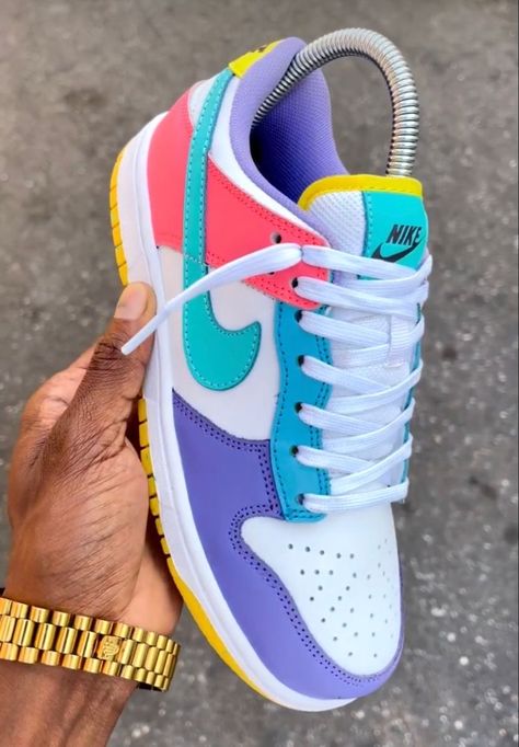 Multi Colored Jordans, Sandals Design, Nike Shoes Women Fashion, Multicolor Shoes, Pretty Sneakers, Bold Shoes, Trendy Shoes Sneakers, Nike Fashion Shoes, Preppy Shoes