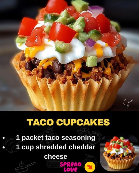 TACO CUPCAKES RECIPE: A FUN TWIST ON A CLASSIC! Taco Cupcakes, Savory Cupcakes, Wonton Tacos, Mexican Casserole Recipe, Taco Cups, Crispy Wonton, Mini Tacos, Wonton Wrappers, Cupcakes Recipe