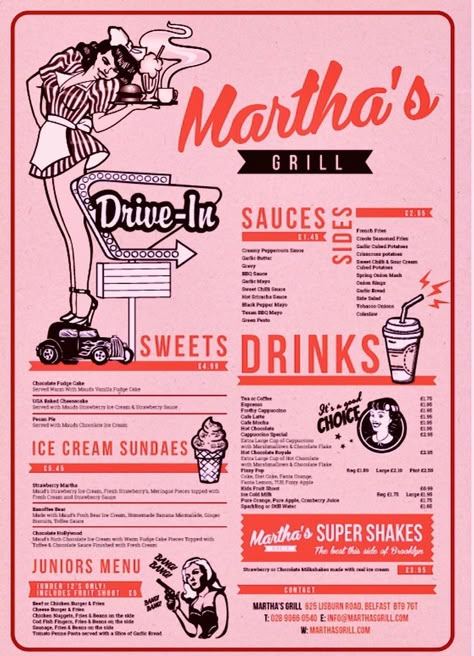 Retro Diner Menu Design, Diner Menu 50's, American Diner Menu, Retro Menu Design, Diner Branding, Diner Logo, Menu Design Layout, Menu Vintage, Menu Sans Gluten