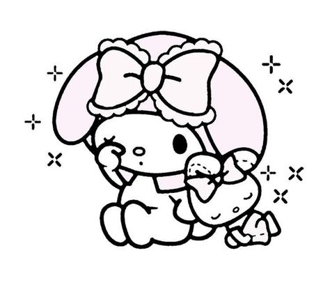 Cute Hello Kitty Sketch, Cute Doodles Sanrio, My Melody Outline, Outline Hello Kitty, Sanrio Outline, Sanrio Sketch, Hello Kitty Outline, Sanrio Drawing, Drawing Hello Kitty