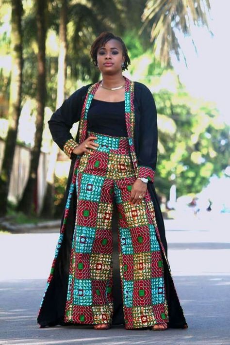 African Print Kimono, Printed Kimono Jacket, Ankara Trousers, African Print Pants, Kitenge Designs, African Print Jumpsuit, Afro Fashion, Stylish Lady, Style Africain