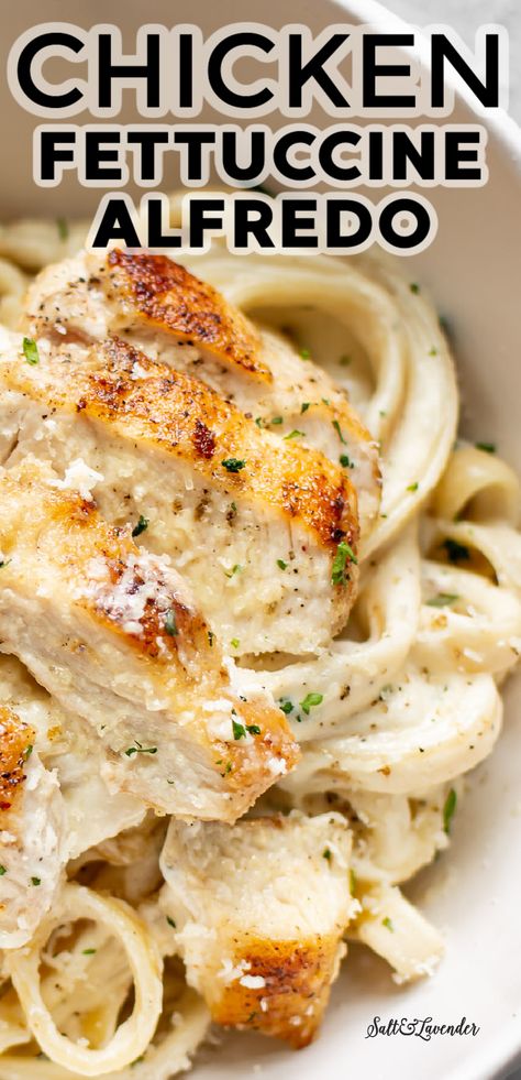 Salt And Lavender Chicken Alfredo, Chicken Fettuccine Alfredo Pasta, Turkey Fettuccine Alfredo, Italian Chicken Alfredo Recipe, Creamy Chicken Fettuccine, Easy Chicken Fettuccine, Chicken Fettuccine Alfredo Recipe, Easy Chicken Fettuccine Alfredo, Cozy Pasta