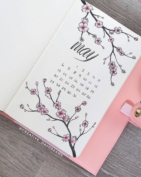 Cherry Blossom Journal Theme, Sakura Journal Ideas, Cherry Blossom Journal Ideas, Bujo Sakura Theme, Bujo Cherry Blossom Theme, May Journal Ideas Cover, Planner First Page Ideas, May Journal Page, Creative Index Page Design