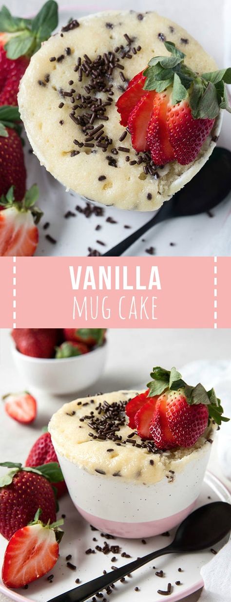 Easy Vanilla Mug Cake, Vanilla Mug Cake Recipe, Vanilla Mug Cake, Easy Mug Cake, Valentines Recipes Desserts, Vanilla Mug Cakes, Mug Cake Recipe, Dessert Parfait, Mug Cake Microwave