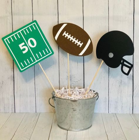 Football Centerpiece Sticks Football Party Decorations Centerpieces, Football Party Banner, Diy Football Party, Football Centerpieces, Superbowl Party Games, Beer Birthday Party, Superbowl Party Decorations, Super Bowl Decorations, Football Banquet