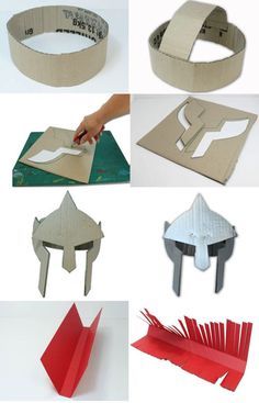 Como hacer un casco de gladiador con carton Roman Soldier Costume, Roman Soldier Helmet, Greek Crafts, Types Of Paper, Cardboard Costume, Soldier Helmet, Gladiator Helmet, Soldier Costume, Diy Costumes Kids