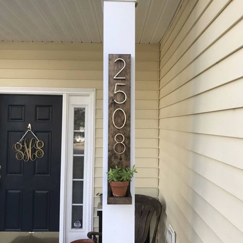 Planter Shelf, Decoration Hall, Custom Porch, Diy Curb Appeal, Box House, House Number Sign, Front Porch Decorating, Number Sign, Address Plaque