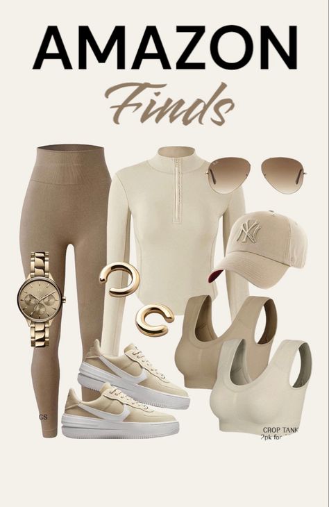 Gym Outfit Clean Mom Outfits, Amazon Finds Clothes Summer, Amazon Gym Outfits Women, Mom Workout Outfits, Classy Workout Outfits, Neutrals Wardrobe, Clothes Amazon Finds, Amazon Finds Clothes, Amazon Fits