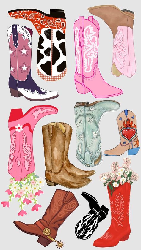 Boots Wallpaper, Horse Collage, Cowboy Boots Aesthetic, Country Stickers, Country Backgrounds, Cowboy Aesthetic, Western Wallpaper Iphone, Scrapbook Printing, Cowgirl Aesthetic