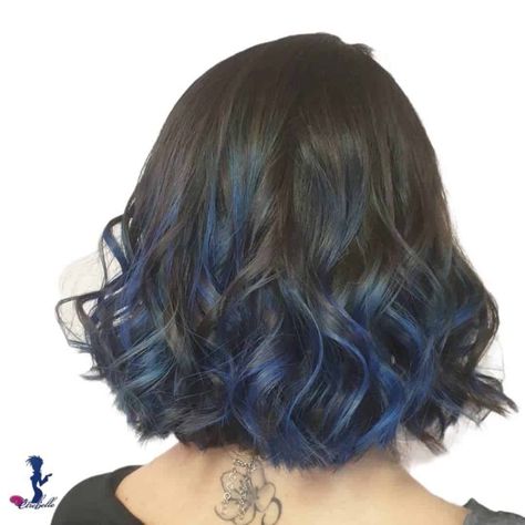 Brown And Blue Hair, Black Blue Hair, Blue Tips Hair, Blue Hair Ideas, Posture Drawing, Blue Hairstyles, Blue Brown Hair, Midnight Blue Hair, Short Dark Brown Hair