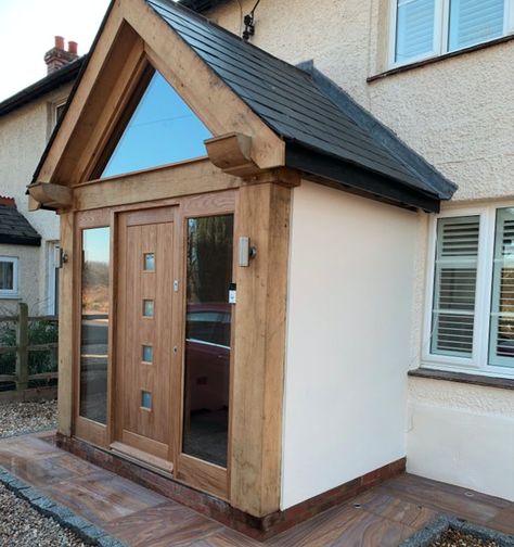 Porch Doors Uk, Porch Extension With Toilet, Porch Designs Uk, Oak Porches, Enclosed Front Porches, Oak Porch, Small Porch Ideas, Porch Extension, Bungalow Ideas