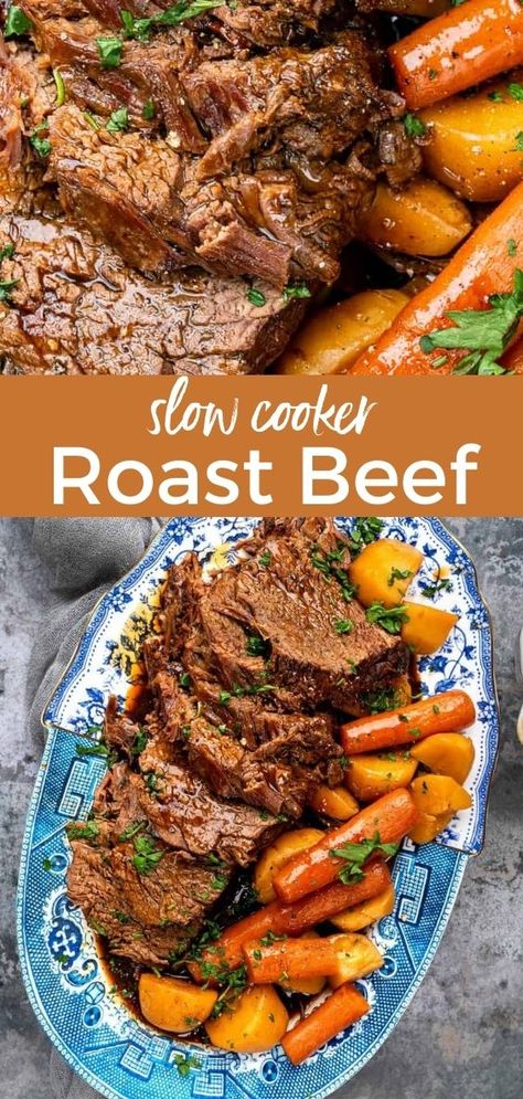 This Slow Cooker Roast Beef will be become your favorite Sunday Roast – incredibly tender slow cooked beef in a rich gravy. 10/10 for flavor and almost zero effort! Serve with my incredible Goose Fat Roast Potatoes. Crock Roast Beef Recipes Slow Cooker, Beef Inside Round Roast Slow Cooker, Pot Roast Beef Stew Slow Cooker, Roast Beef In Crockpot Slow Cooker, Slower Cooker Roast Beef, Roast Beef In Slow Cooker Recipe, How To Cook Roast Beef In Slow Cooker, Recipes With Round Roast, Roast Beef In Crockpot Recipes