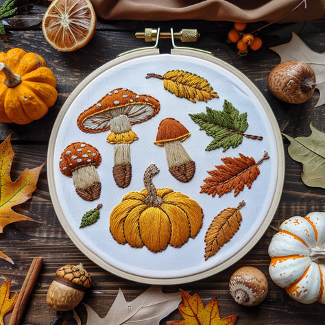 Celebrate the beauty of autumn with this Fall Mushroom and Pumpkin Hand Embroidery Pattern! 🍂 Perfect for nature lovers and embroidery enthusiasts, this design features mushrooms, pumpkins, and fall leaves. 🎃 Create stunning hoop art with this beginner-friendly and instantly downloadable pattern. Let’s stitch and bring the essence of fall into your home! 🍁 #FallCrafts #EmbroideryLove #AutumnArt #HandmadeDecor #DIYProjects Autumn Leaves Embroidery, Leaves Embroidery, Fall Embroidery, Beginners Embroidery, Embroidery Hand, Embroidery Stitches Tutorial, Leaves Fall, Hand Embroidery Pattern, Embroidery For Beginners