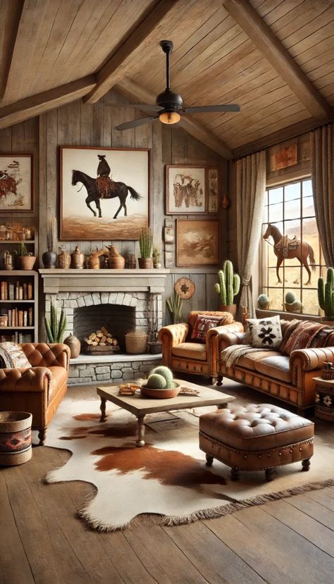 Western Fireplace Ideas, Western Fireplace, Western Decor Ideas, Southwest Living Room, Rustic Living Rooms, Western Living Rooms, Vintage Western Decor, Western Living Room Decor, Southwest Living