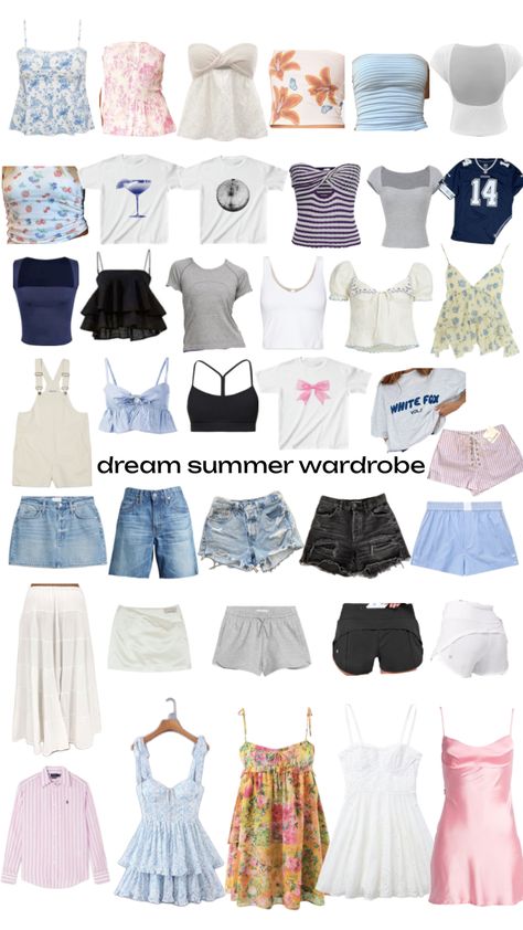 Where Clothes Are From, Summer Shopping List Clothes, Summer Outfits Essentials, Summer Wardrobe Aesthetic, Summer Wishlist Ideas, Dream Closet Outfits, Places To Shop For Summer Clothes, Tops And Where They Are From, Places To Buy Summer Clothes