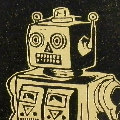 retro robot linocut print by woah there pickle ... Robot Linocut, Vintage Robot Art, Comic Artstyle, Christmas Robot, Robot Images, Wallpapers Funny, Robot Monster, Robot Print, Vintage Robots