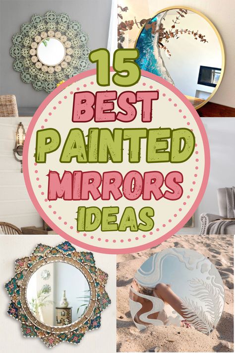 Fancy Mirror Design, Painted Mirror Ideas, Mirror Painting Ideas Easy, Mirror Frame Painting Ideas, Mirror Painting Ideas, Painted Mirrors, Painted Mirror Art, Fancy Mirrors, Painted Mirror