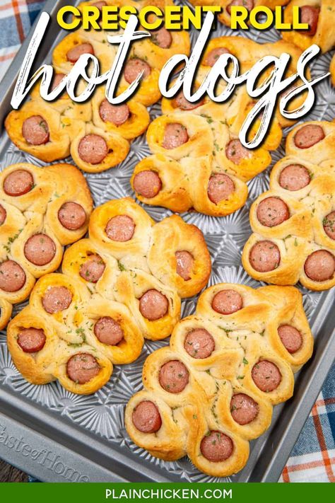 Twisted Crescent Roll Hot Dogs - A fun and flavorful twist on a classic favorite, these hot dogs wrapped in flaky crescent roll dough are sure to be a hit with everyone. Perfect for family dinners, game days, or as a tasty snack. Drizzle with your favorite condiments and enjoy the savory goodness! Crescent Roll Hotdogs, Crescent Roll Hot Dogs, Hot Dog Crescent Rolls, Crescent Dogs, Crescent Bake, Favorite Casserole Recipes, Pillsbury Dough, Kid Foods, Strawberry Festival