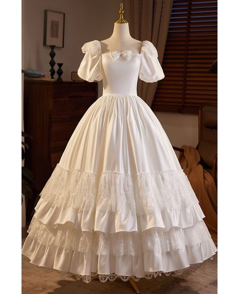 Buy romantic retro lace satin ballgown wedding dress with bubble sleeves at wholesale price online. Free shipping and pro custom service since 2009. Satin Ballgown Wedding Dress, Satin Ballgown Wedding Dresses, Wedding Dress With Short Sleeves, Satin Homecoming Dresses, Satin Ballgown, Ballgown Wedding Dress, Dama Dresses, Ballgown Wedding, Satin Homecoming Dress