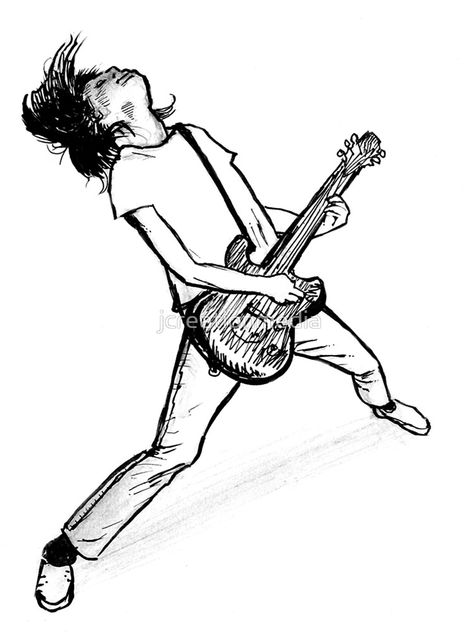 Person Playing Guitar Sketch, Person Holding Guitar Drawing Reference, Rock Guitar Drawing, Guy Playing Guitar Drawing, Gutair Drawing, Man Playing Guitar Drawing, Rock Star Drawing, Guitar Player Drawing, Playing Guitar Sketch