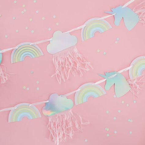 Pastel Rainbow & Unicorn Garland | The Party Darling Unicorn Garland, Halloween Photo Booth, Rainbow Bunting, Rainbow Garland, Paper Bunting, Unicorn Party Decorations, Rainbow Birthday Party, Rainbow Baby Shower, Paper Garland