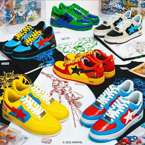 Marvel Bapesta Outfit, Marvel Bapesta, Bapesta Shoes, Sk8 Sta, Bape Shoes, Bape Sneakers, Ape Bape, Women Casual Shoes, Fresh Sneakers