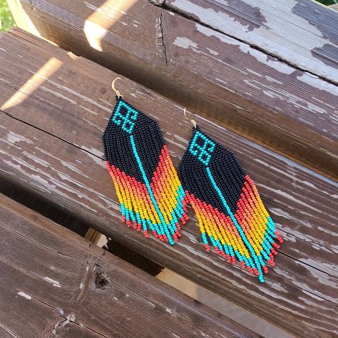 Long Seed Bead Earrings, Beaded Patterns, Bead Board, Native American Beaded Earrings, Earrings Colorful, Earrings Beaded, Beaded Applique, Colorful Earrings, Bohemian Earrings