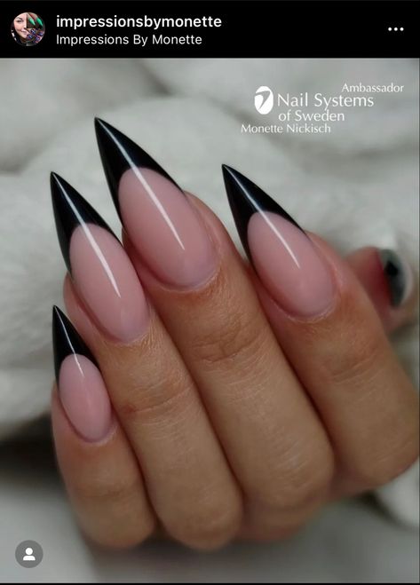 Stilleto French Tip Black, Pointy Black French Tip Nails, Black French Tip Nails Pointy, Stiletto Nails Black French Tip, Black Stiletto French Tip Nails, French Tip Stilleto Nail, Stiletto Black French Tip Nails, Black Tip Stiletto Nails, Black French Stiletto Nails