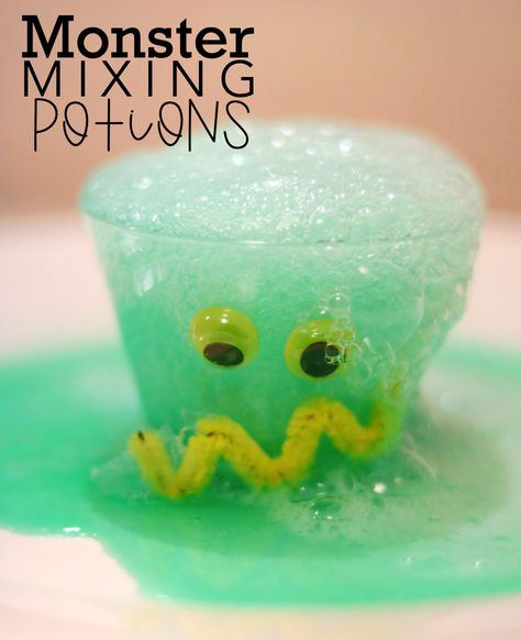 Monster Mixing Potion, Mixing Potions Preschool, Monster Stem Activity, Monster Science Experiment, Monsters Inc Activities For Kids, Mad Scientist Preschool Activities, Monster Activity Preschool, Preschool Monster Theme, Scientist Preschool