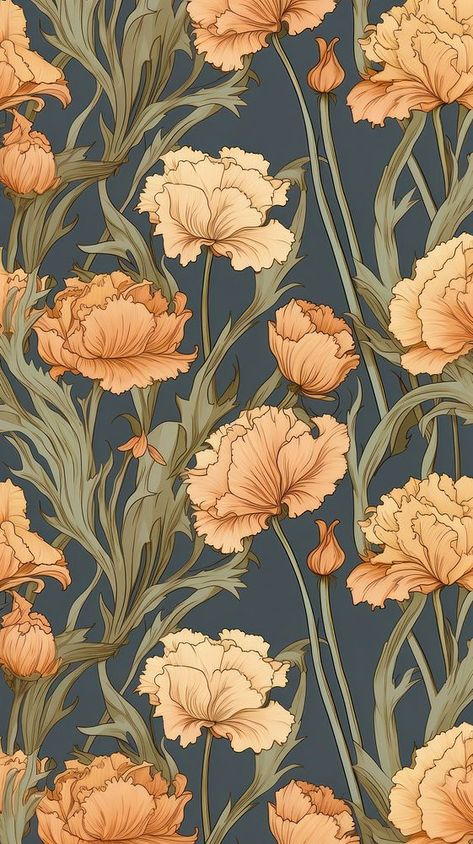 Carnations Wallpaper, Art Nouveau Background, Wallpaper William Morris, Art Nouveau Floral Pattern, Art Nouveau Frame, Art Nouveau Wallpaper, Yellow Carnations, William Morris Wallpaper, Wallpaper Background Design