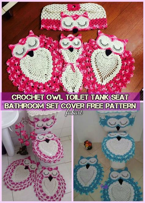 DIY Crochet Owl Toilet Tank Seat Cover Set Free Pattern-Video Toilet Covers Ideas, Crochet Toilet Seat Cover, Bathroom Crochet, Owl Bathroom, Owl Rug, Crochet Bathroom, Owl Crochet, Crochet Owls, Owl Crochet Patterns