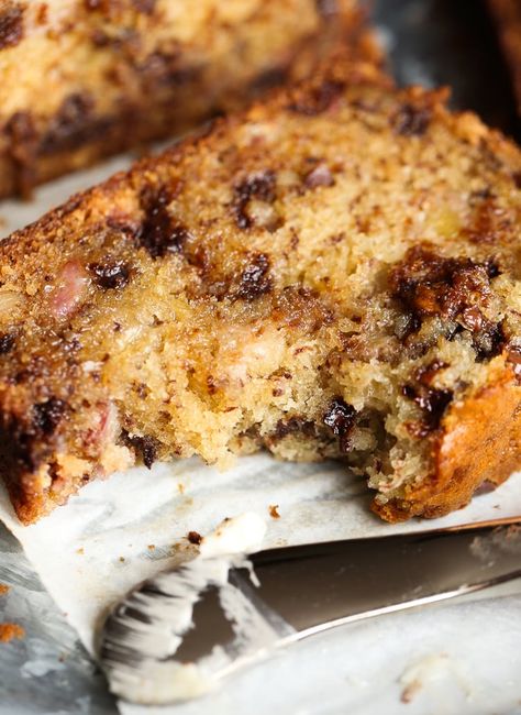 The BEST Banana Bread and this one has chocolate chips! I use a secret method to get extra banana flavor and texture! Banana Bread Recipe Chocolate Chip, Best Chocolate Chip Banana Bread, Chocolate Chip Banana Bread Recipe, Banana Bread Pudding, The Best Banana Bread, Banana Bread Recipe Healthy, Banana Bread Recipe Moist, Best Chocolate Chip, Easy Banana Bread Recipe