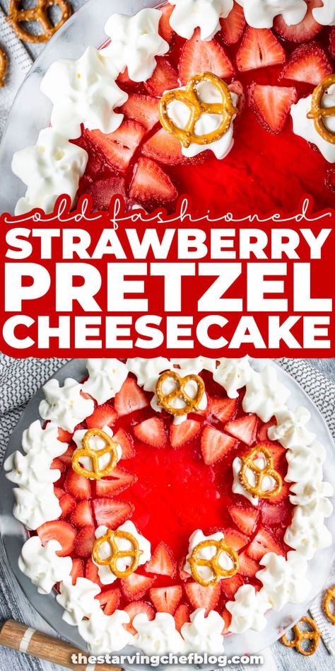 Strawberry Pretzel Salad Cheesecake, Strawberry Pretzel Cheesecake, Pretzel Crust Pie, Pretzel Crust Cheesecake, Pretzel Cheesecake, Dinner Date Recipes, Strawberry Pretzel Salad Recipe, Pretzel Desserts, Strawberry Pretzel