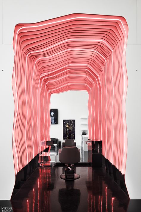 Interior Design Electric, Layers Interior Design, Thread Interior Design, Layers In Interior Design, Reflective Interior Design, Future Interior Design Concept, Experiential Interior Design, Layering Textures Interior Design, Red And White Interior Design