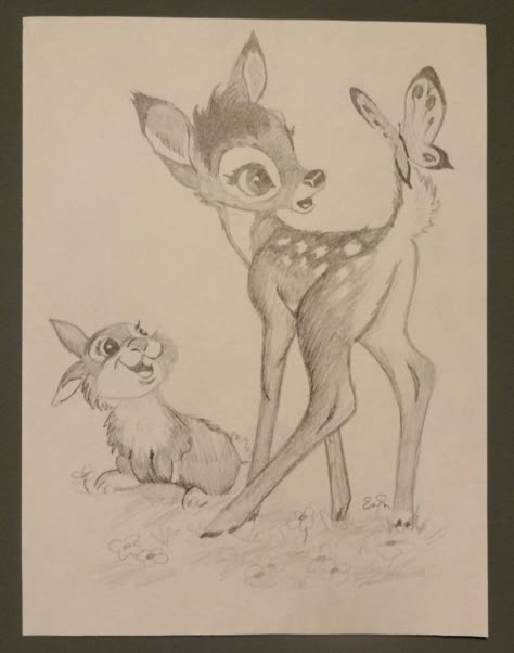 Cartoon Drawings Sketches, Disney Sleeve, Bambi And Thumper, Disney Tattoo, Disney Sketches, Disney Tattoos, Disney Drawings, A Pencil, Pencil Drawing