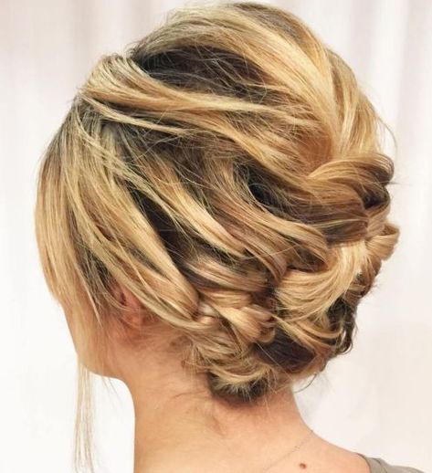 Asymmetrical Braided Updo For Short Hair Braided Updo For Short Hair, Pixie Updo, Easy Braided Updo, Updos For Short Hair, Clip In Bangs, Loose French Braids, Teased Hair, Updo Styles, Up Dos For Medium Hair