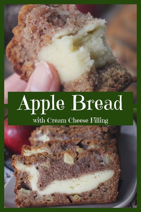 Apple Bread with Cream Cheese Filling Apple Cream Cheese Bread, Bread With Cream Cheese Filling, Apple Banana Bread, Fruit Breads, Fall Desserts Apple, Bread With Cream Cheese, Apple Cream Cheese, Apple Bread Recipe, Cream Cheese Bread